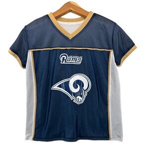 Rams Boys Shirt Sz L Navy Blue White NFL Flag Football Youth Jersey Reversible